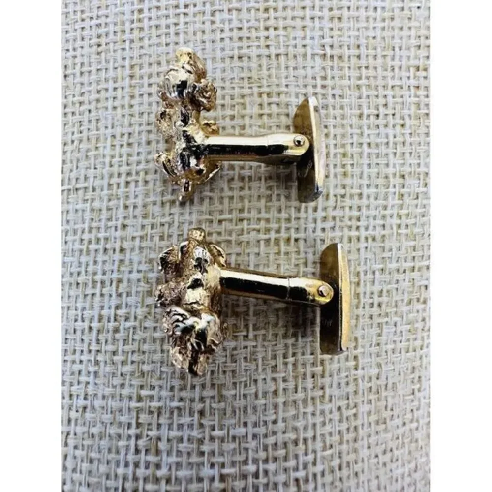 Vintage Smith Pat Pending Basset Dachshund‎ Long Hair Dog Cufflinks Gold Tone